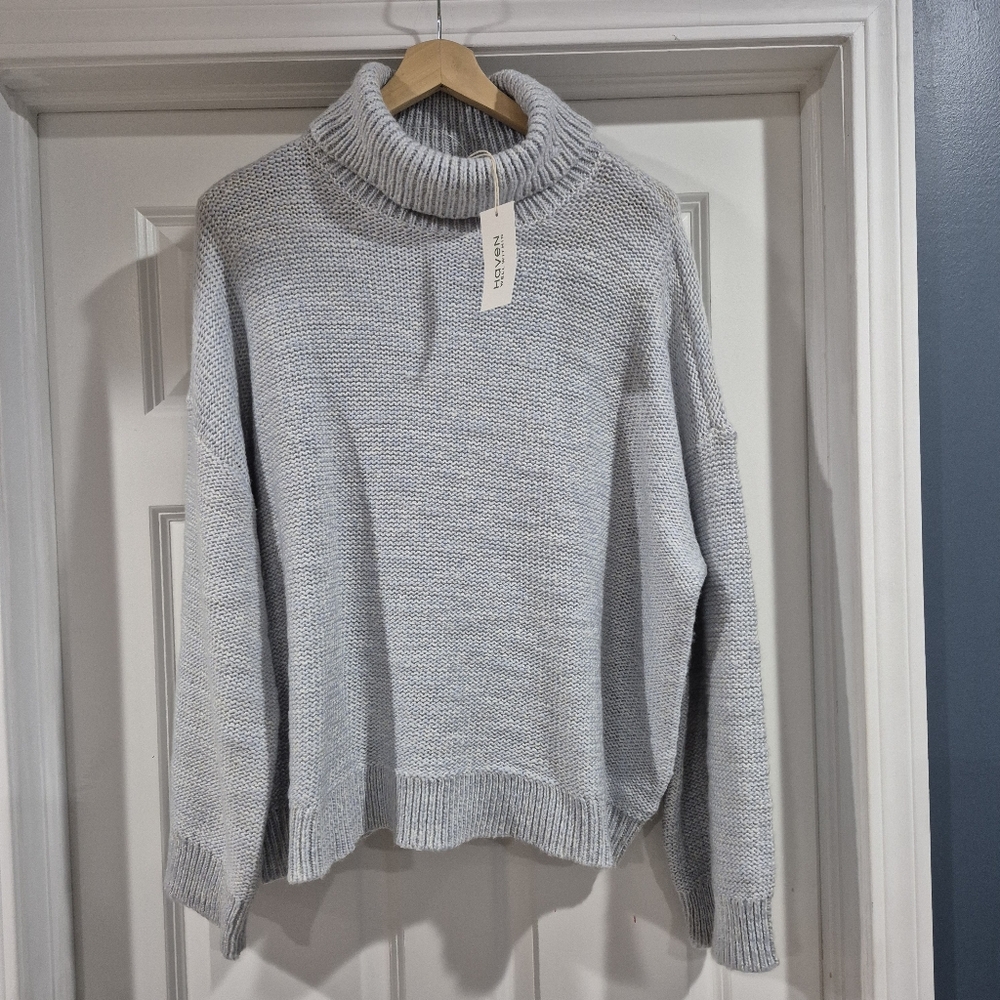 Haven Well Within Sweater Womens XXL Icy Blue Funnel‎ Neck Chunky Knit
